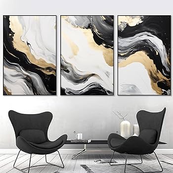 Nari Vondel 抽象画 黒フレーム付き Amazon.co.jp: 黒と金の抽象画 黒金と白の抽象画 黒金大理石