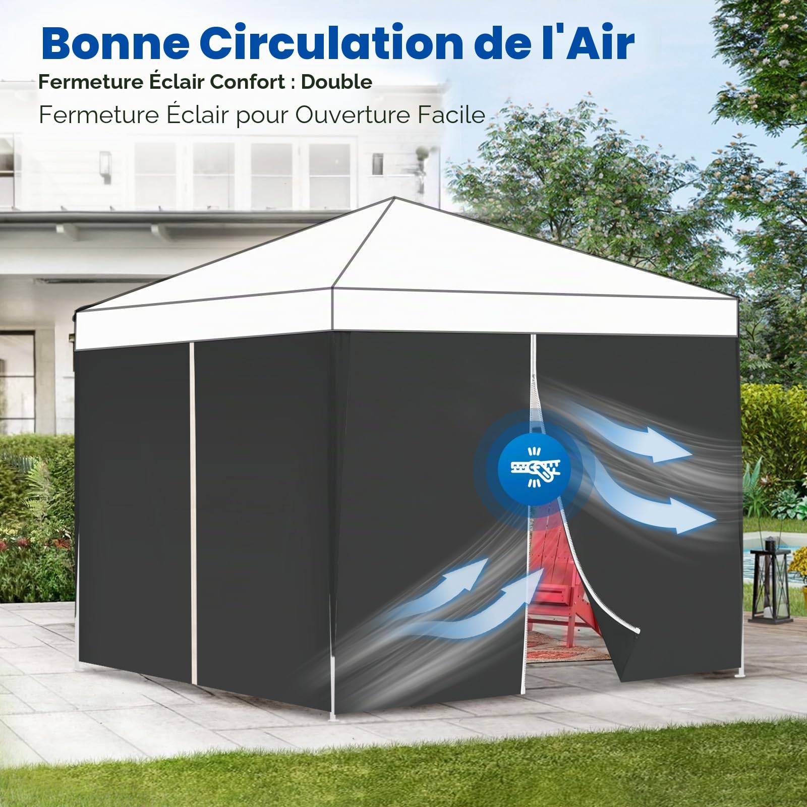 Sekey Lot de 2 parois latérales pour tonnelle, 3 x 3 m, imperméables, résistantes à l'hiver, parois latérales, pour tonnelle, Tente de fête, Tente de Jardin, 2 Portes, Noires