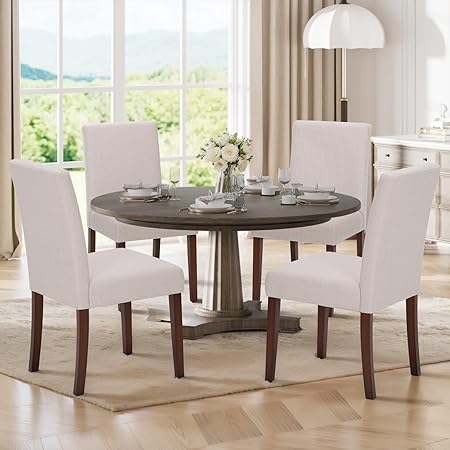 Upholstered Parsons Dining Chairs Set of 4, Modern Dining Room Chairs with Back, Fabric Kitchen Side Chairs with Wood Legs for Dinner Farmhouse Restaurant, Beige