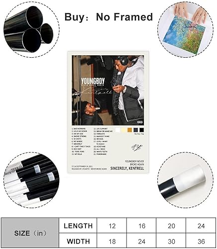 Miniatura 2 de TOBIANG Póster de Youngboy con diseño de Sincerely Kentrell, con portada de álbum de música, firmado, limitado, póster de lienzo para decoración de