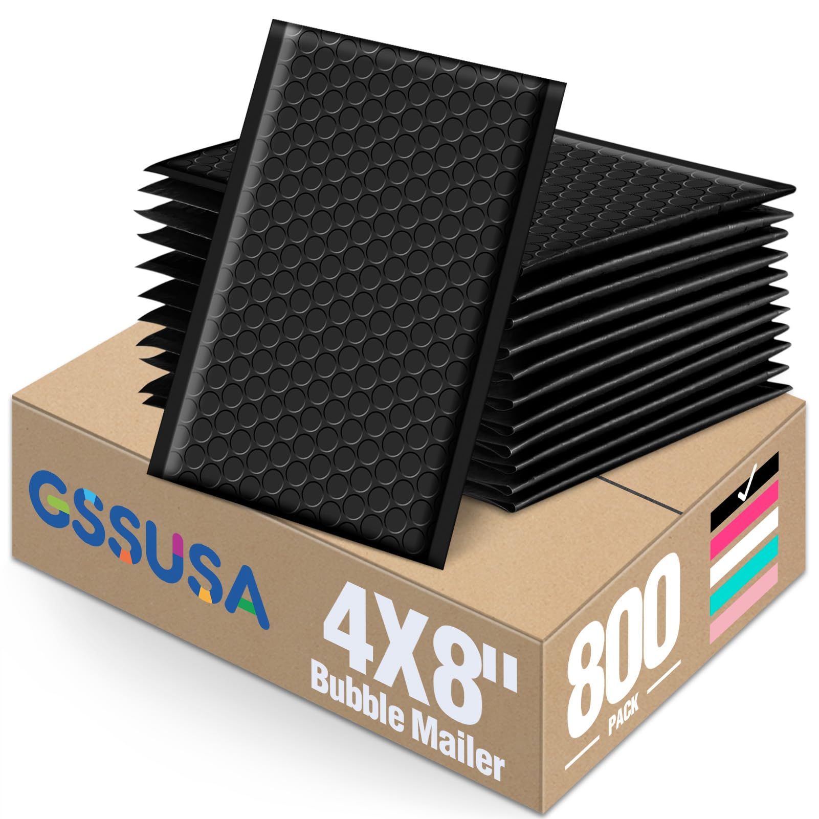 GSSUSA Black Bubble Mailers 4x8" 800 Pack Padded Envelopes Self Seal