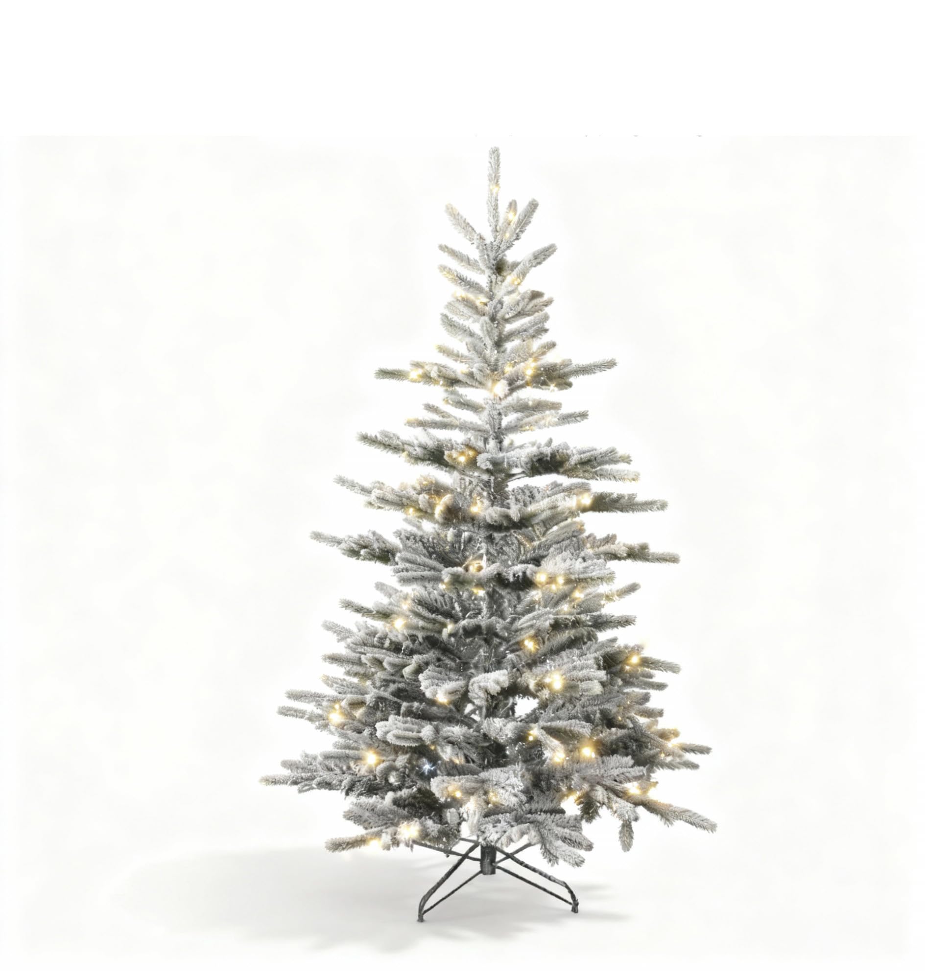 Shatchi Green 7Ft/2.1M Luxury Pre Lit Snow Flocked Christmas Tree Snow Covered Tips Hinged Branches Bushy Artificial Xmas Tree Home Snowy Decorations Warm White Leds Lights