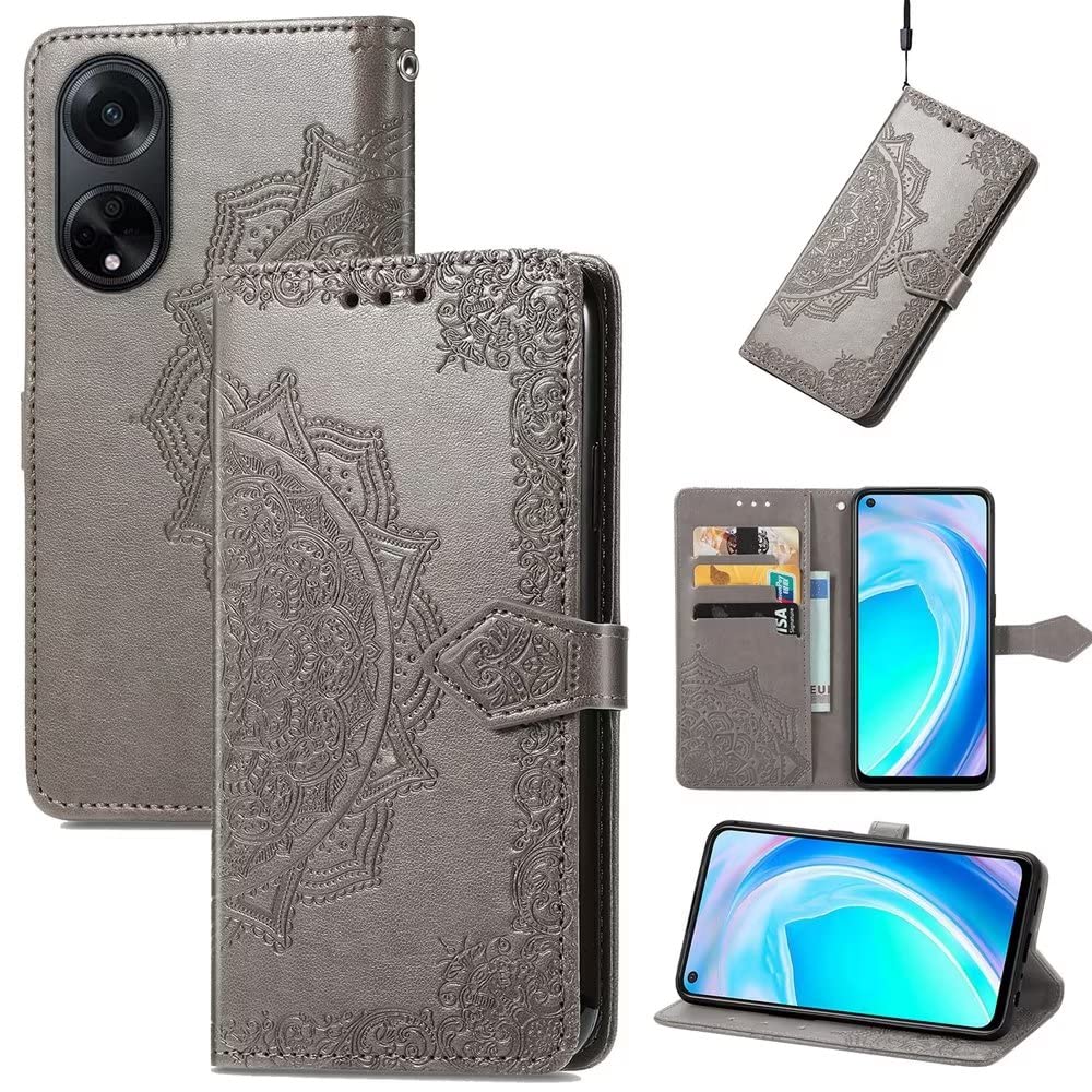 HONLEN Funda para OPPO A98 5G Carcasa, (6.7 Inches) Premium PU Cuero Cartera Magnético Flip Case 3 Ranura Tarjeta, Soporte Case, Diseño de Mandala Azul