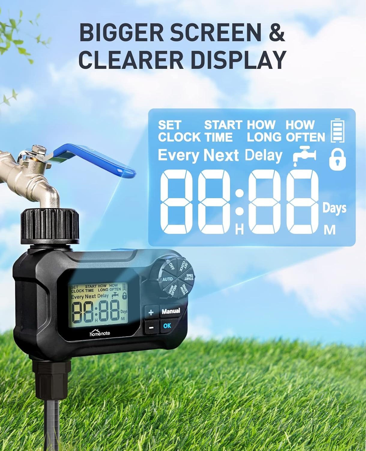 Water Timer for Garden Hose, Programmable Irrigation Timer for Garden Watering System Sprinkler System with Rain Delay/Manual Watering Mode, 1 Outlet Black : Patio, Lawn & Garden