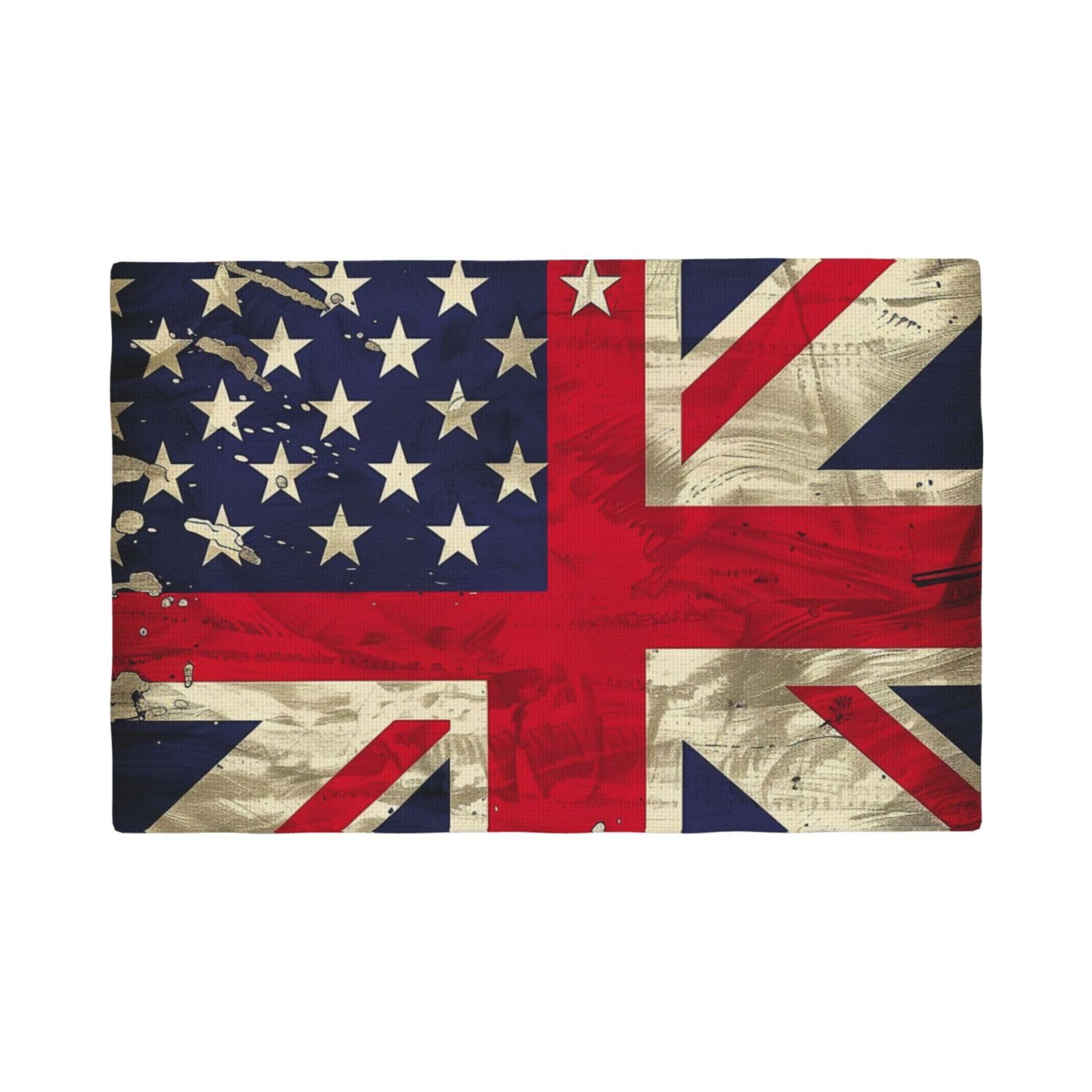 USA Uk Flag Print Placemats Set, Heat Resistant Washable Placemat 12x18in Table Mats for Party Kitchen Dining Table Decoration Indoor Outdoor, Four Pieces