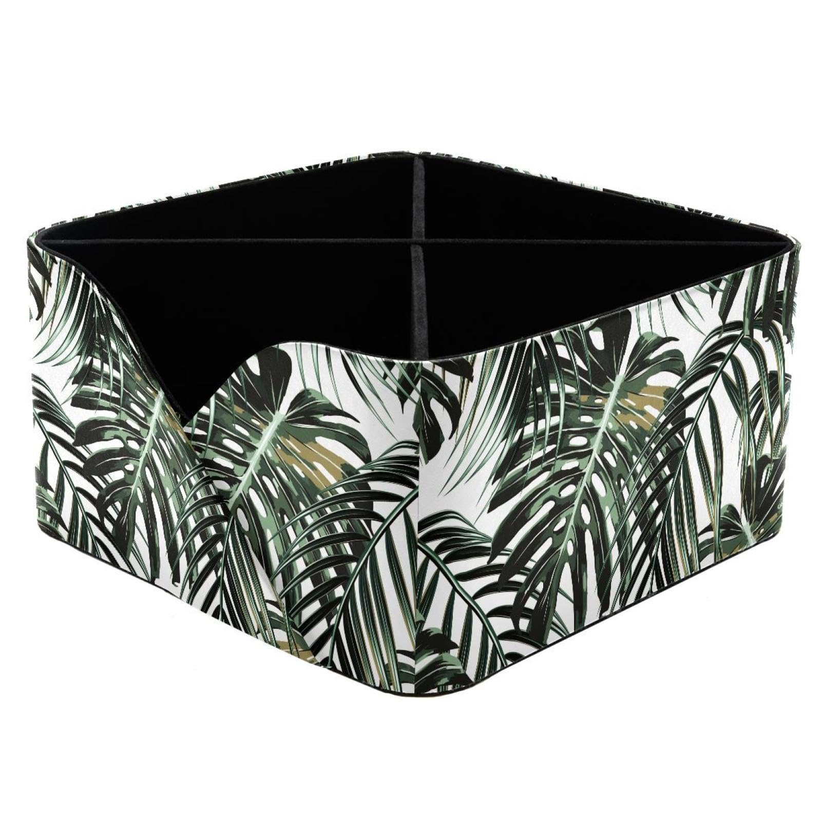 KengjuTesu Green White Palm Leaves Desktop Organizer Pen Holder, Rectangular Pencil Cup for Office, Study and Makeup Stations