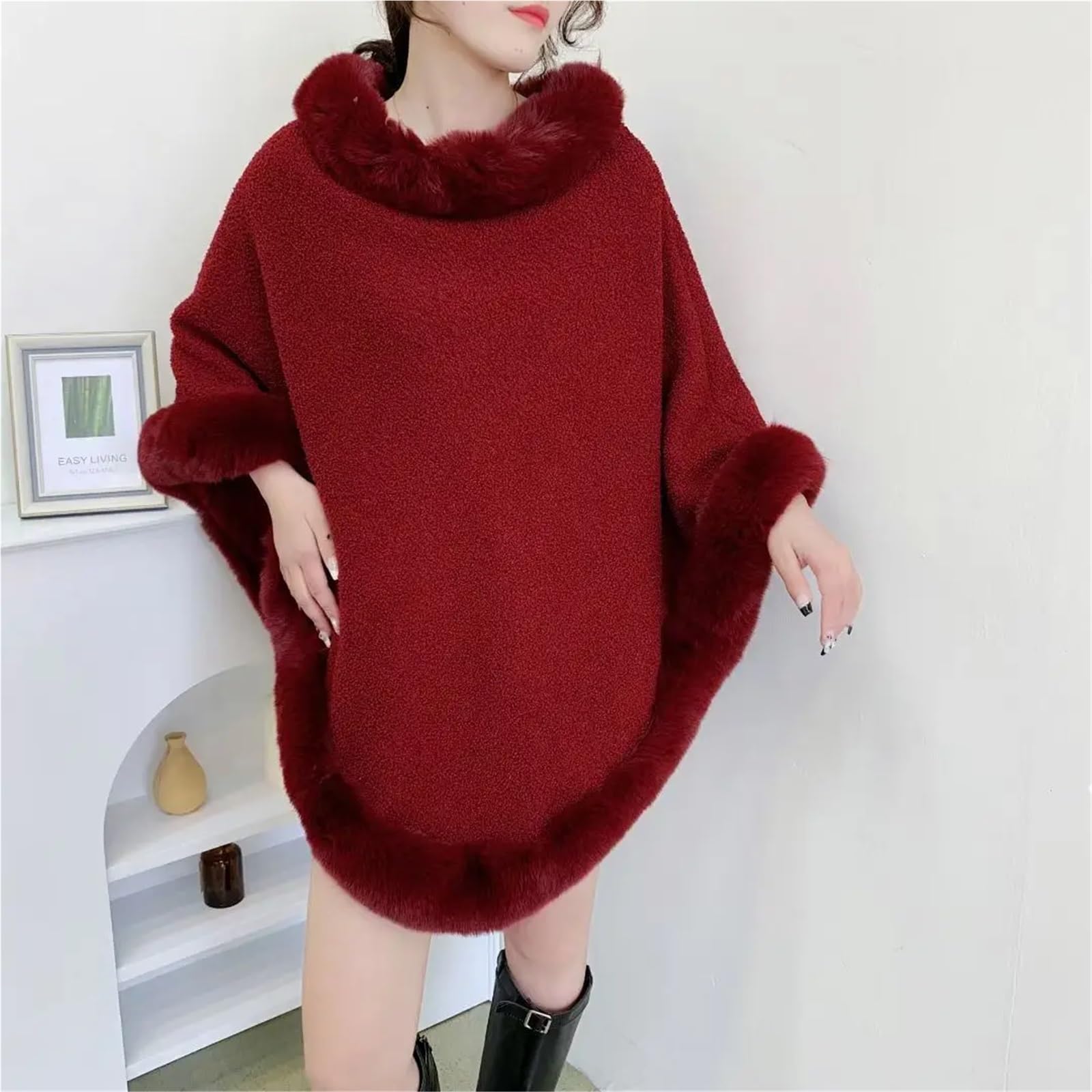 Poncho Donna Poncho da Donna Autunno Inverno, Spesso, in Velluto Granulato, Caldo, Scialle da Donna.