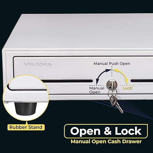 Miniatura 4 de Cajón manual de caja registradora de 16 pulgadas para sistema de punto de venta POS blanco resistente hasta 5 billetes8 ranuras para monedas