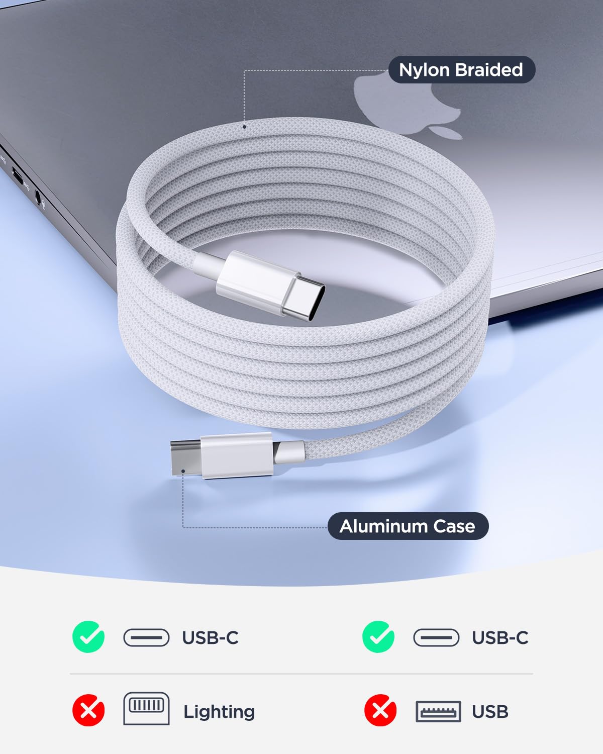 Cavo iPhone 15 16 3 Metri, 60W Cavo USB C to USB C 3M Lungo Cavo Type C to Type C Nylon Cavetto iPhone Cavi USB C Ricarica Rapida Filo Caricatore USB C per Apple iPhone 15 16 Pro Max/Plus/15/16, iPad