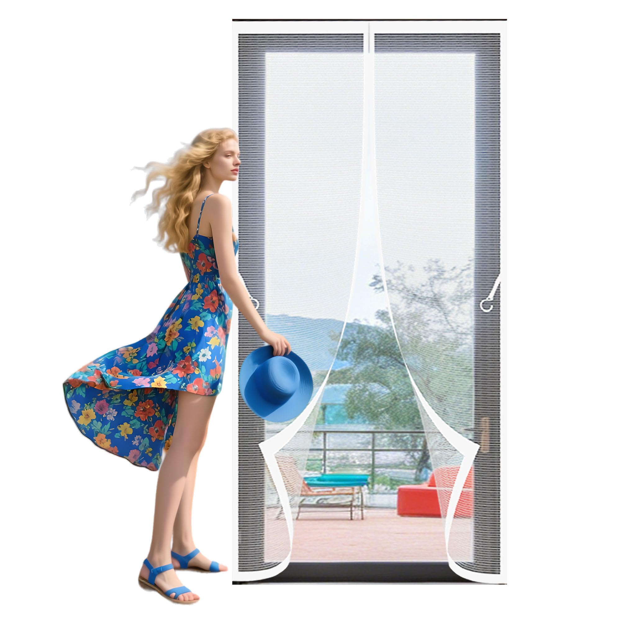 Magnetic Door Screen 116 x 298 cm No Tools Installation Screen Mesh Insect Protection Door Hands Free Auto Closing Suitable for Patio Room Balcony Bedroom, White