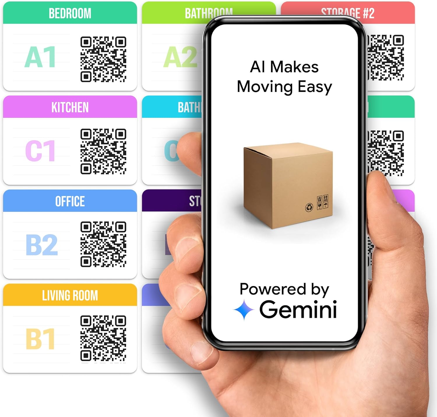 TidyHome AI Moving Labels – QR Code Sticker Moving Kit, for 1-2 Bedroom House or Apartment, Effortless Organization with AI, 96 Color Coded Packing Labels for Moving Boxes