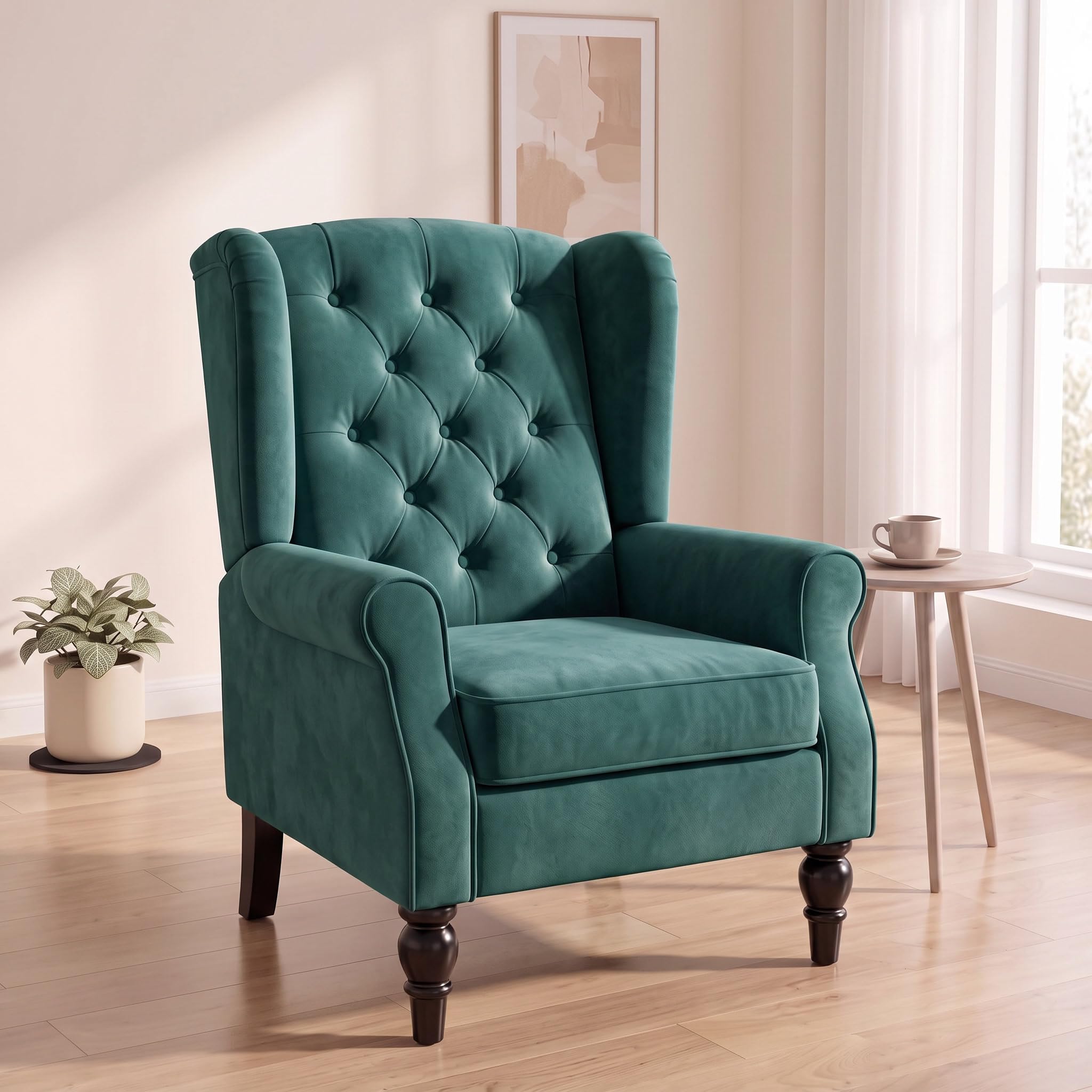 Tufted Wingback Accent Manual Single Lounge Recliner Chair, Green