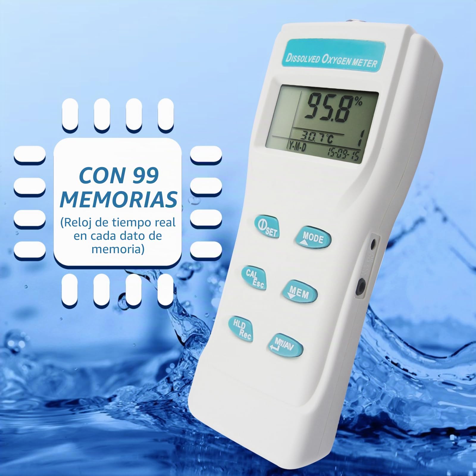 Gain Express Probador de calidad del agua del medidor de oxígeno disuelto grande LCD digital profesional con función de memoria ATC 99