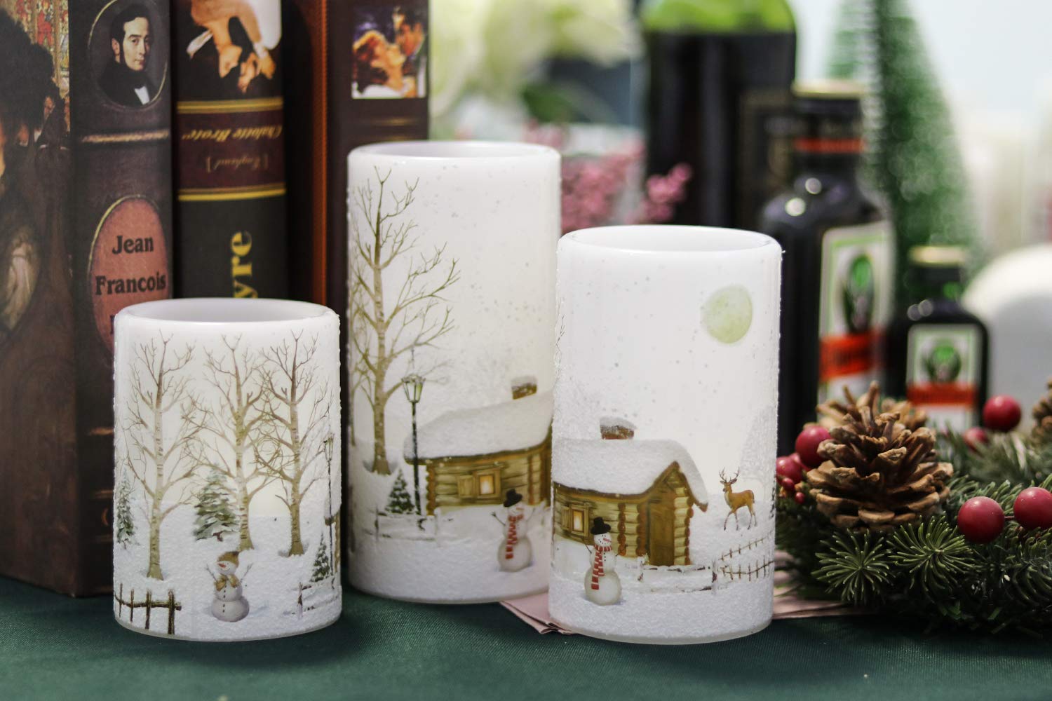 Velas decorativas de navidad, de hombres de nieve, sin llama, con temporizador. 3