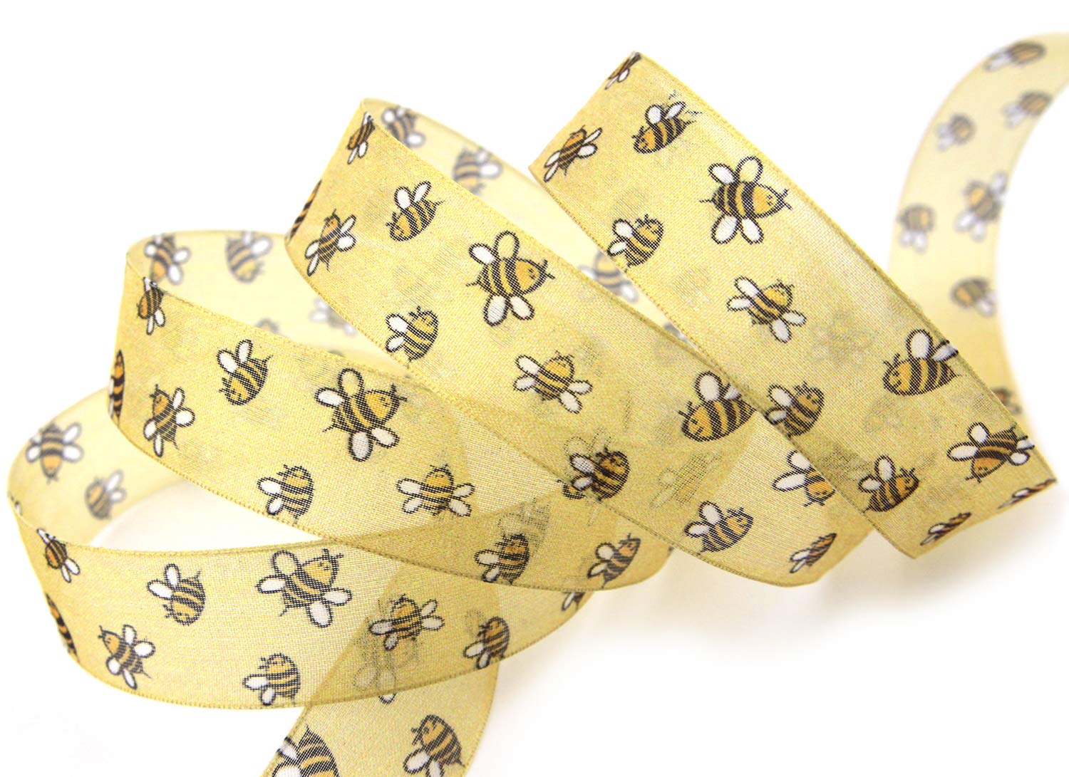 7 Rollen Ripsband Mit Bienen-Druck – Je 5 M, 10 Mm Breit – Polyester Mit Drahtrand – Für Geschenke & Blumen