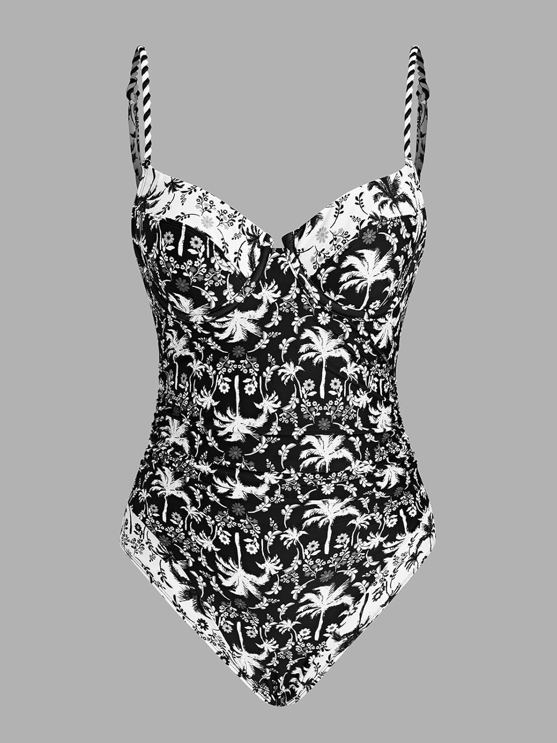 CUPSHE Women's One Piece Swimsuit V Neck Color Block Underwire Push Up Ruching Tummy Control Back Cutout Retro Textured - Image 6