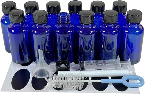 Bioll Botella de vidrio de 1.0 fl oz (1 oz). Botella de aceite esencial con tapa. Para perfume, aromaterapia, frascos de muestra recargables de