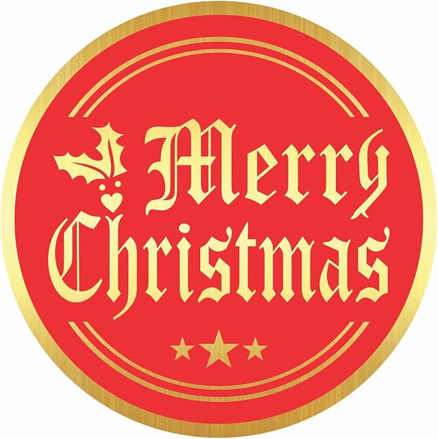 Merry Christmas Stickers Seals Labels (Pack of 120) 2" Large Round Gold Foil Stamping on Red for Cards Gift Envelopes Boxes