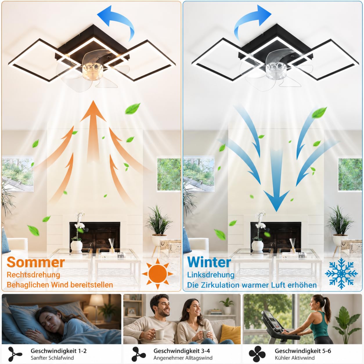 LED Lampka Na Suficie Do Salonu, Wentylator Sufitowy 31W Lampka | Sufitowa z Możliwością Regulacji Jasu, z Falistą, Cichy Wentylator z Oświetleniem, Duży Timer 6 Poziomów do Pokoju, Kuchni