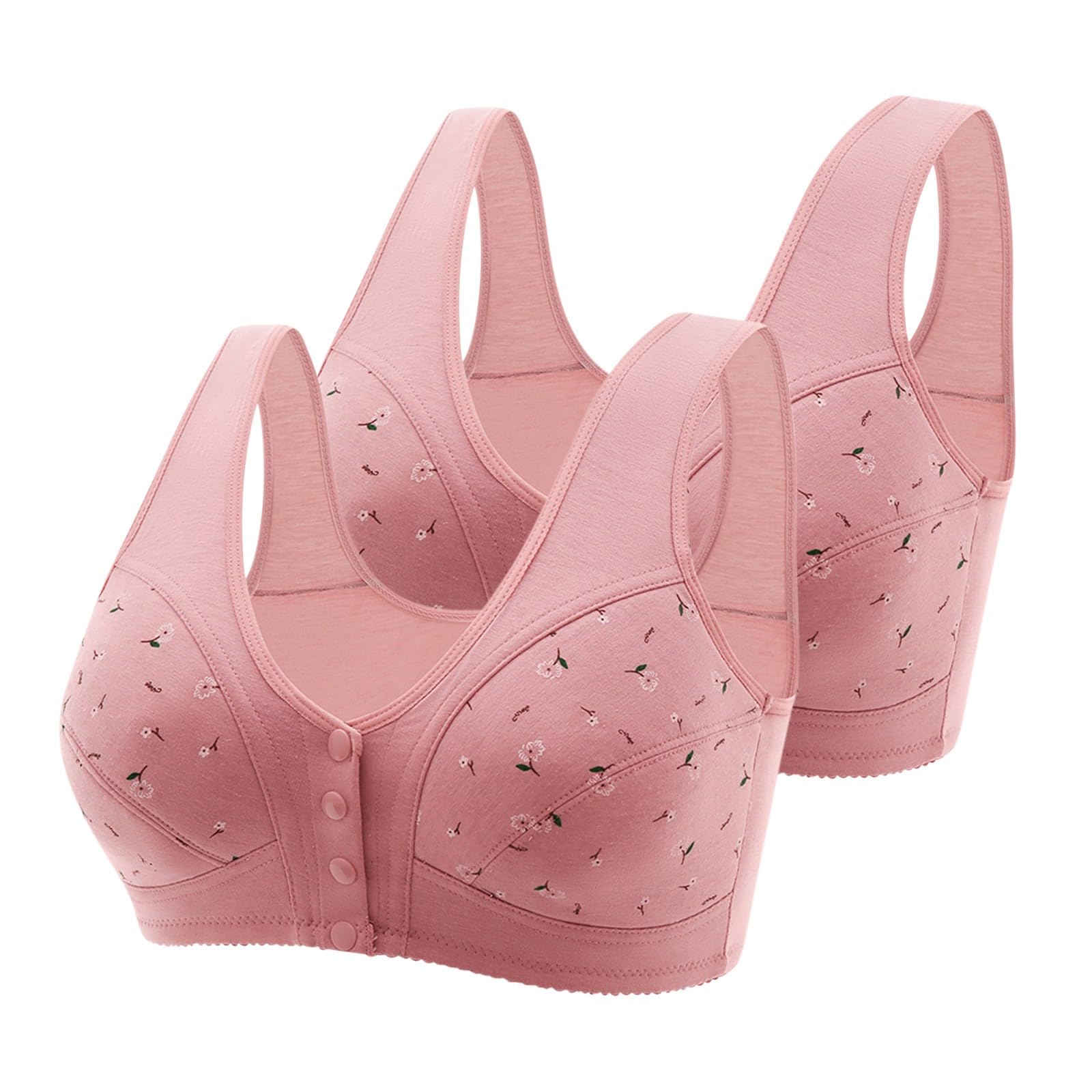 Sports Bras for Women Front Button Wirefree Charm Bras 2 Pack Full Coverage Support and Lift Bras Push