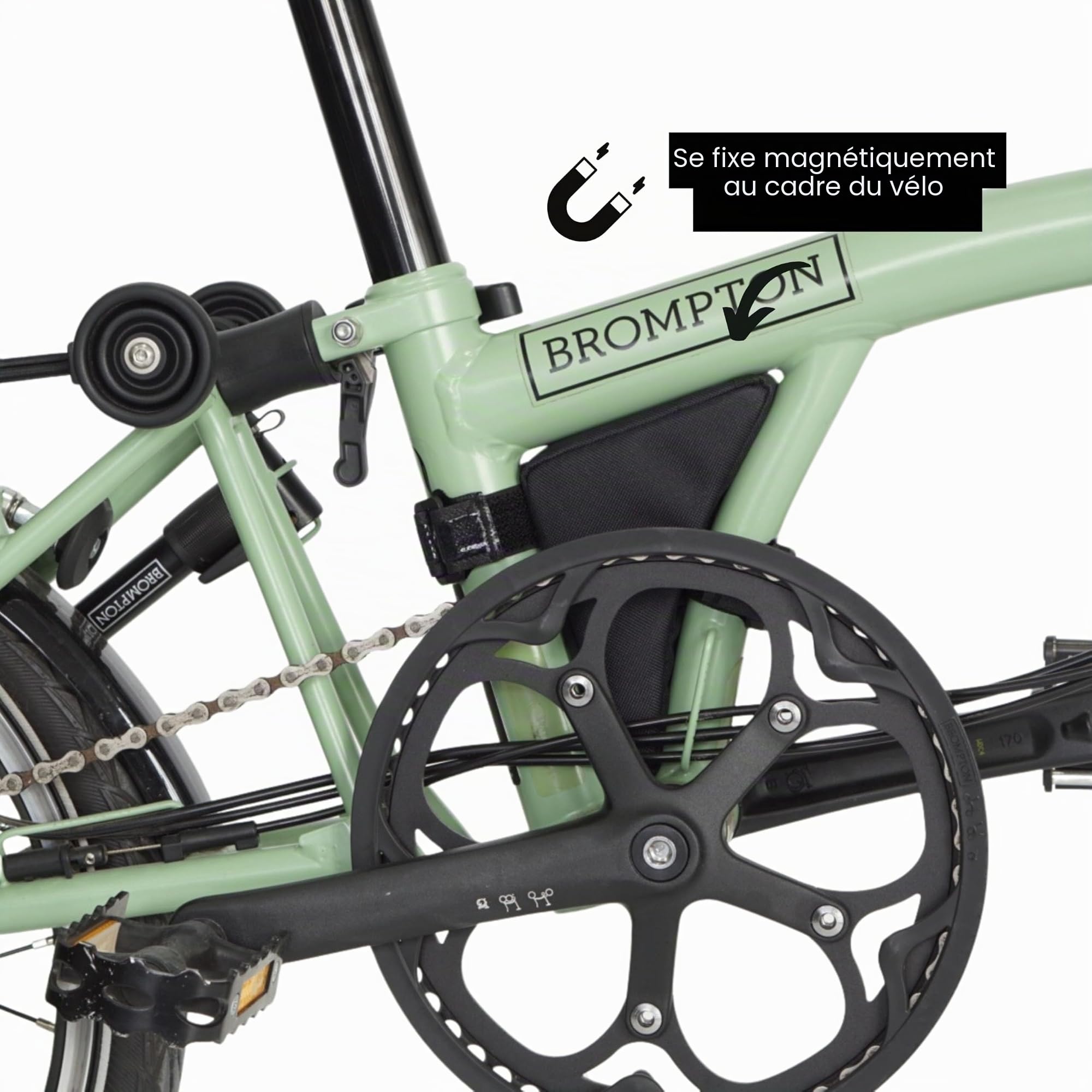 Vincita Boomerang Bag 3.0 Sac de cadre de vélo pliable Brompton Accessoire de vélo avec sangles antidérapantes, système amovible et poche intérieure en maille (noir)