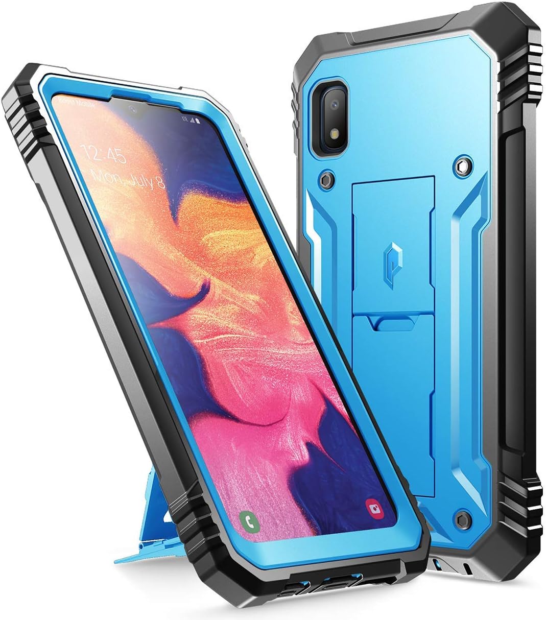 Galaxy A10E Rugged Case with Kickstand, Poetic Full-Body Dual-Layer Shockproof Protective Cover, Built-in-Screen Protector, Revolution Series, Defender Case for Samsung Galaxy A10E, Blue