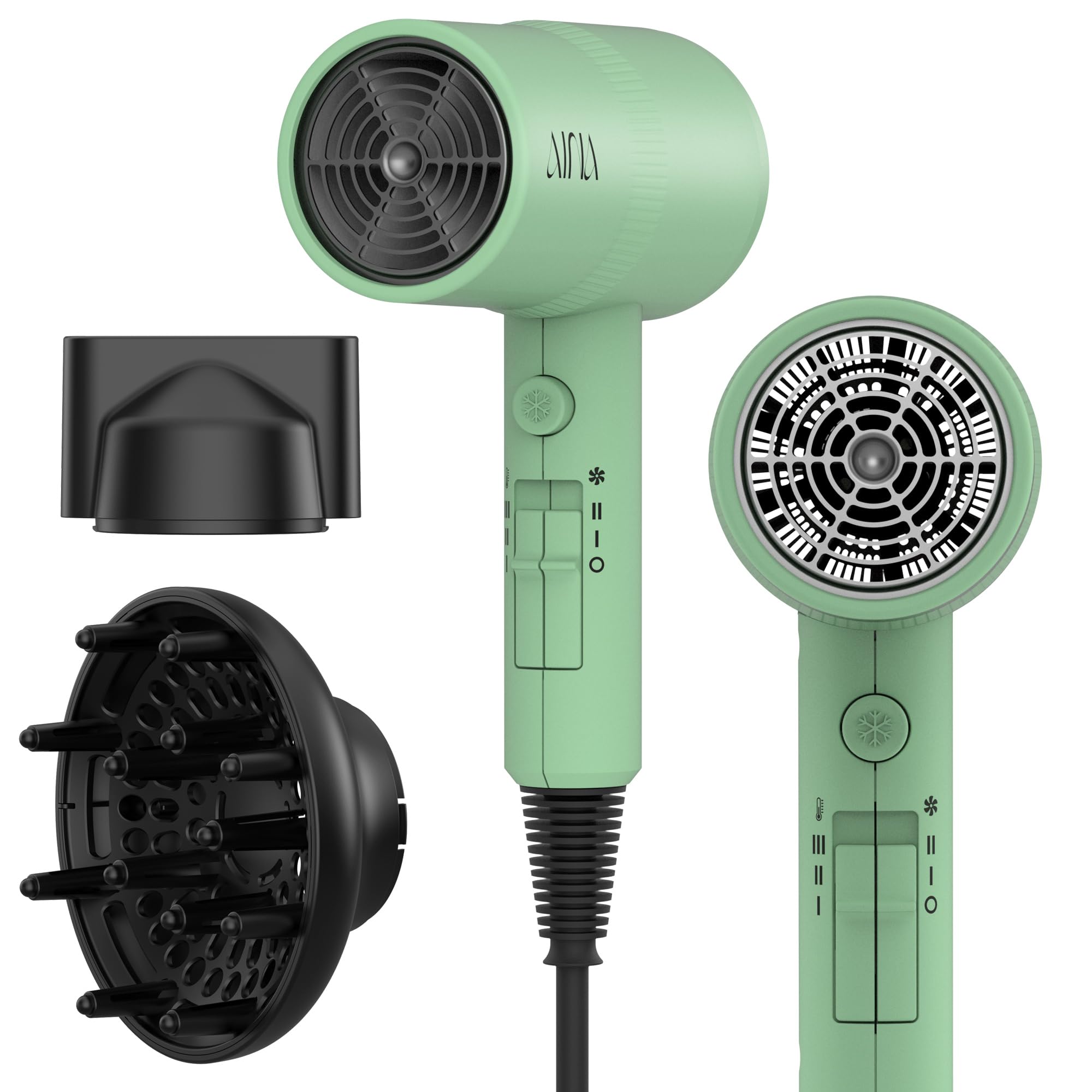 AINA Diffuser Hair Dryer Full-Featured Blow Dryer 110V/1600W(Jade Green)