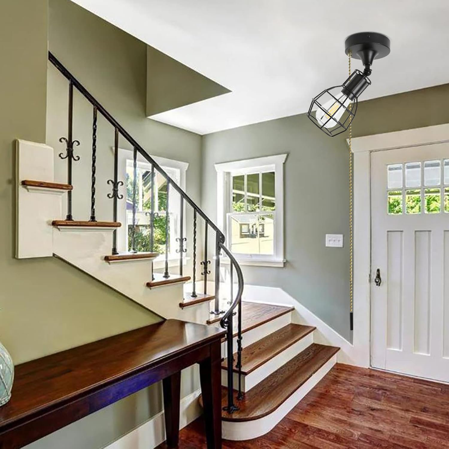 2-IN-1 Ceiling Light & Wall Sconce with Adjustable Pull Chain , Industrial Ceiling Light for Hallway/Entryway/Bedroom/Farmhouse