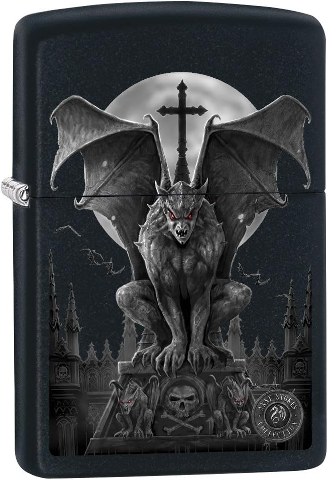 Zippo Lighter: Anne Stokes Gargoyle and Full Moon - Black Matte 79269
