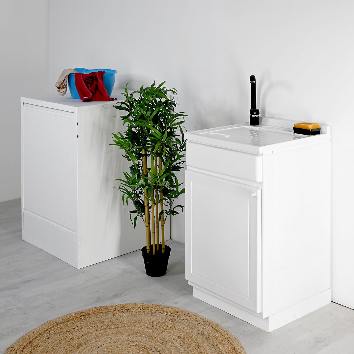 Lavatoio Lavapanni in Resina PP, Bianco, 50x50 Quadrata Ideale per Ricambio o Installazione su Mobile o Piano da appoggio in Lavanderia o Cucina Incluso di Kit Sifoneria