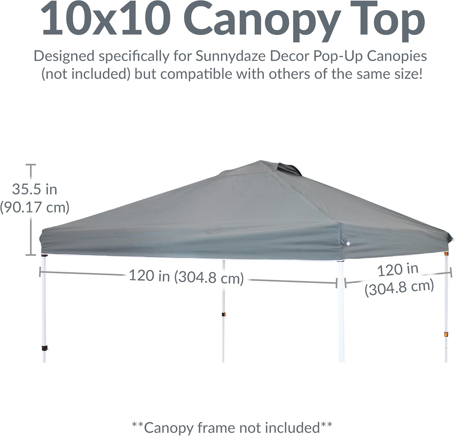 Sunnydaze 10x10 Canopy Replacement Top - Canopy Replacement Cover - Pop-Up Tent Shade Cover - Gray