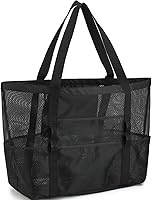 GYEUKHAM Large Mesh Beach Tote Bag - Family Size with 9 Pockets, Ventilated for Sand-Free Toys & Vacation Essentials