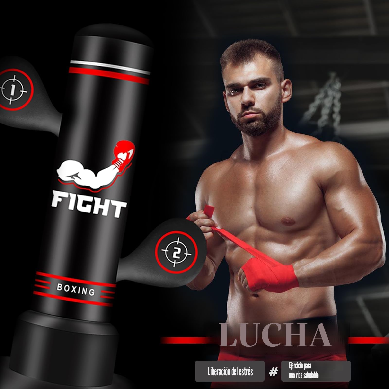 Saco de Boxeo de Pie 180cm con Guantes, Bomba, Cuerda y Pelota de Reflejos para Entrenamiento MMA Fitness