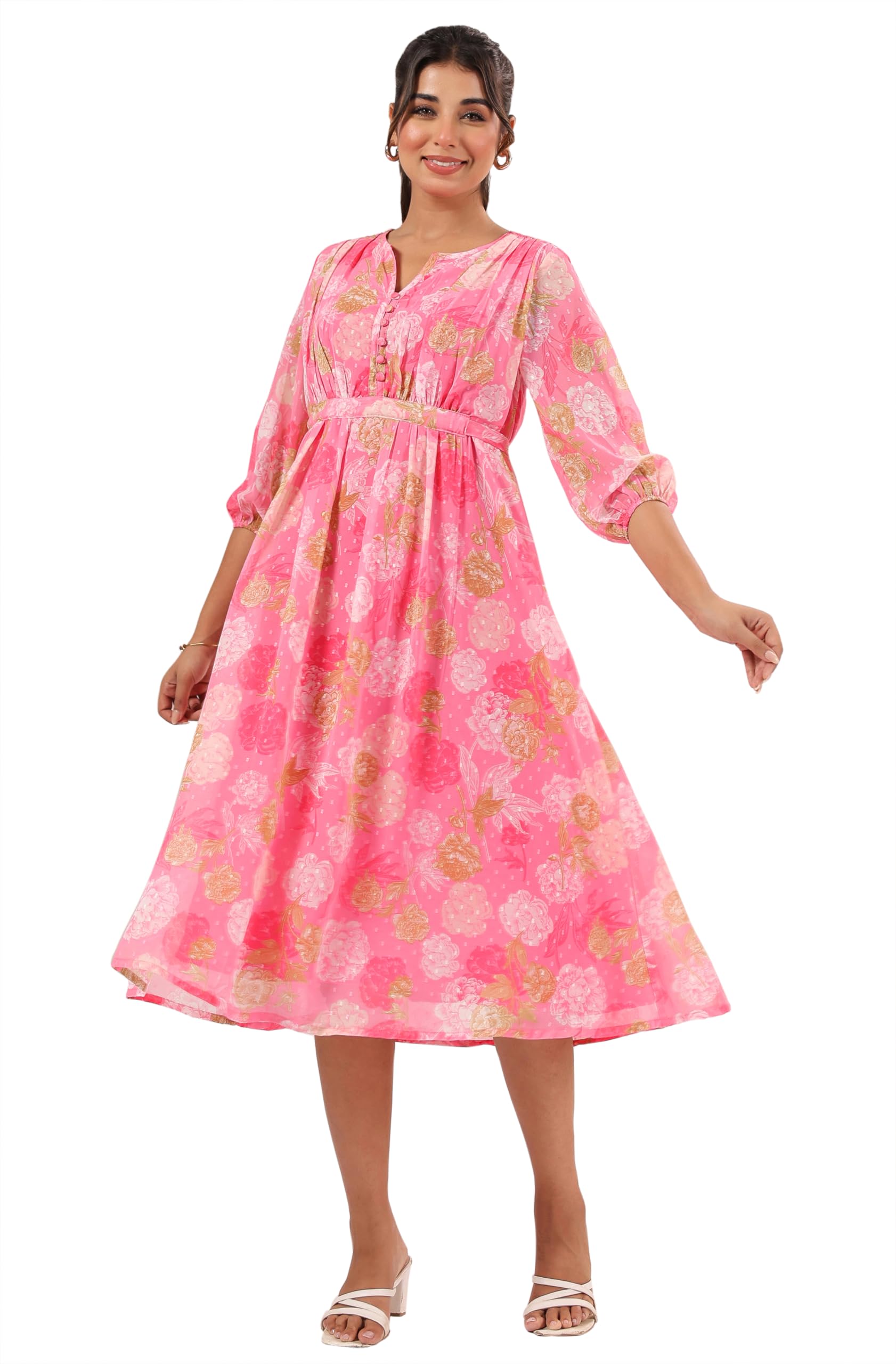 Janasya Women's Georgette Floral Printed Flared Dress product image 3