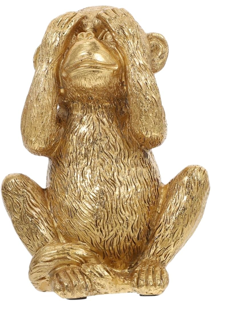 Easnea Resin Monkey Statues Mini Animal Figurines Cute Desktop Decor Feng Shui Golden Monkeys Statue Wise Monkey Sculpture for Home Office Library Tabletop Accents - Style 3