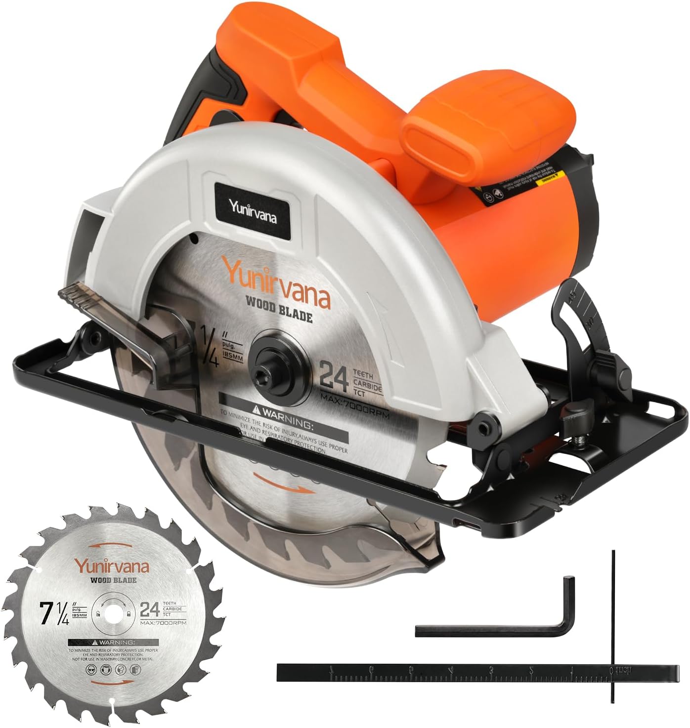 Yunirvana 11 Amp Corded Circular Saw with Circular Saw Blade, 6000RPM, Adjustable Cutting Depth, 7-1/4 Inch Blade, Ideal for Wood and Plastic Cuts, Professional Carpentry Tool for Precision Cutting