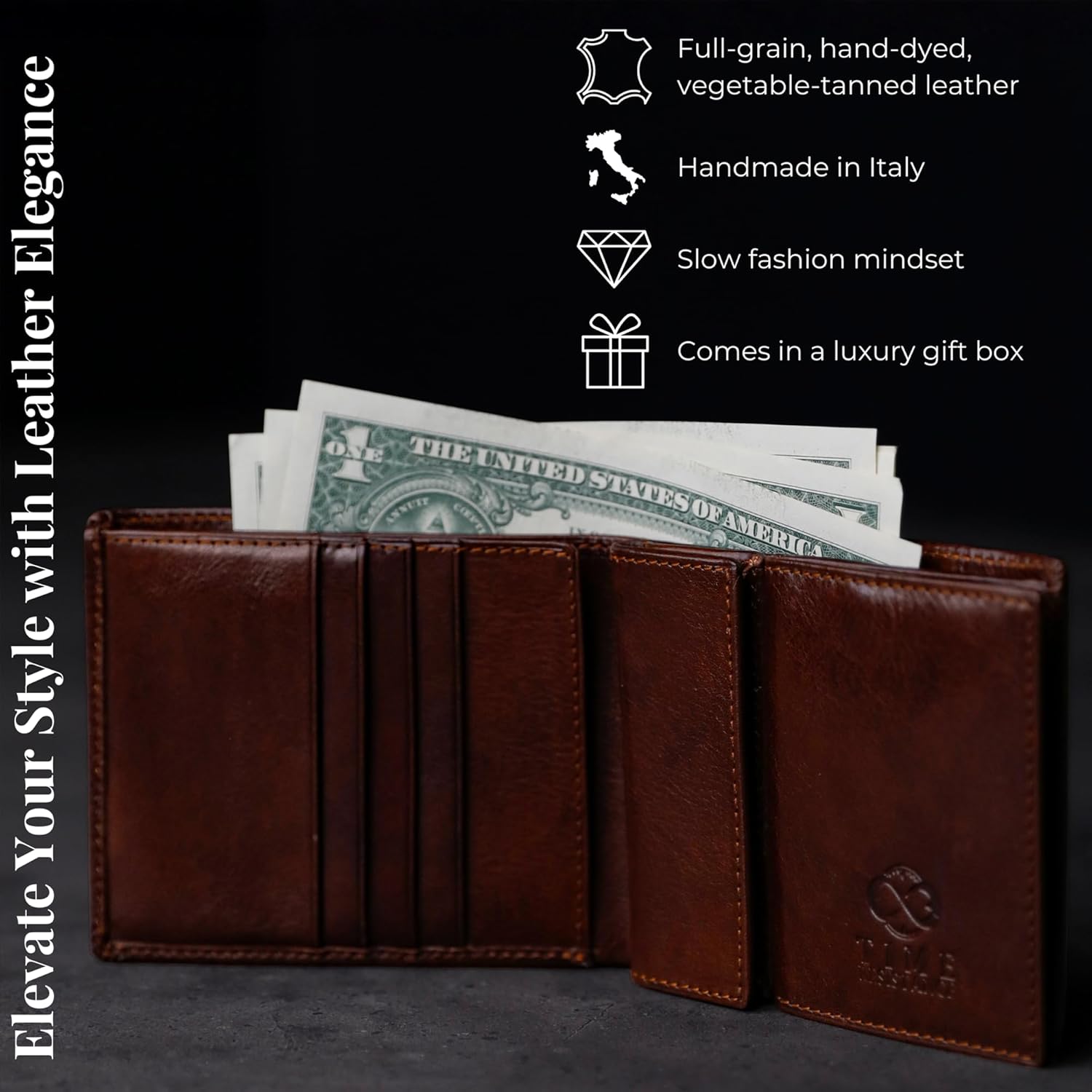 Time Resistance Leather Wallet for Men - Men Wallet - Bifold Italian Wallet - Slim Wallet with Card Holder - Gift Box Included - Image 7