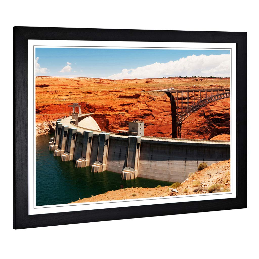 Big Box Art Framed Print of Glen Canyon Dam Design | Wall Art Picture | Home Decor for Kitchen, Living, Dining Room, Lounge, Bedroom, Hallway, Office, Black, A2 / 24.5x18 Inch / 62x45cm