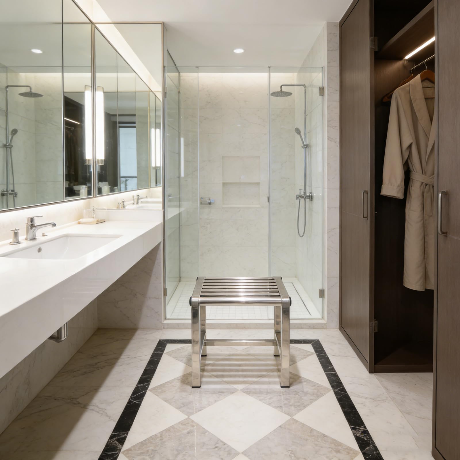 Kisangel Sedile per Doccia in Acciaio Inossidabile Antiscivolo, Panca da Bagno Resistente e Versatile per Bagno e Cucina, per Adulti e Anziani