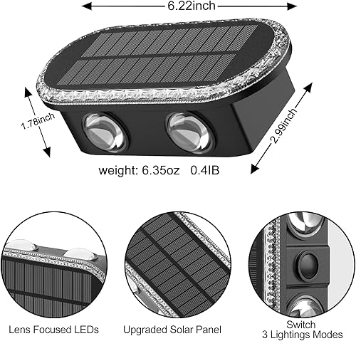 Miniatura 6 de Luces solares para valla al aire libre LED duales IP65 impermeables - Paquete de 8 luces solares de pared de 3000 K4000 K6000 K para pared de porche