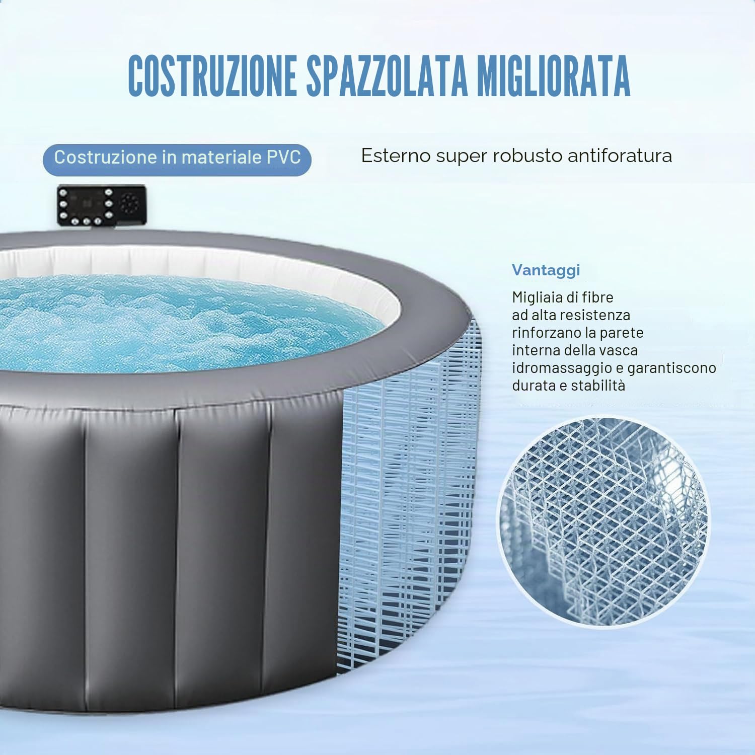 Vasca idromassaggio gonfiabile, portatile, per esterni, per 4-7 persone, con 180 Airjet e copertura EnergySense, ideale per cortile e patio