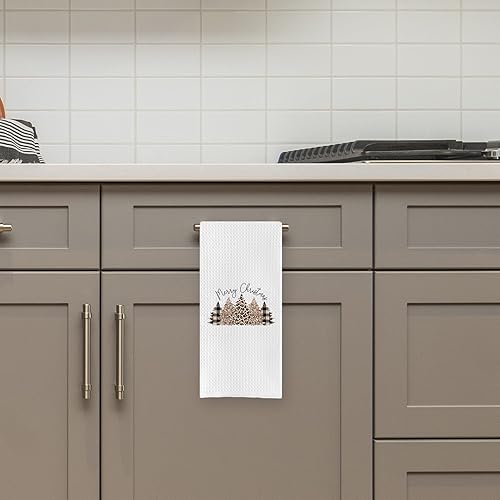 Miniatura 2 de DOTAIN Decoración de tela de toalla de cocina con estampado de leopardo, diseño retro de Papá Noel, diseño de gofre, divertido árbol de Navidad,