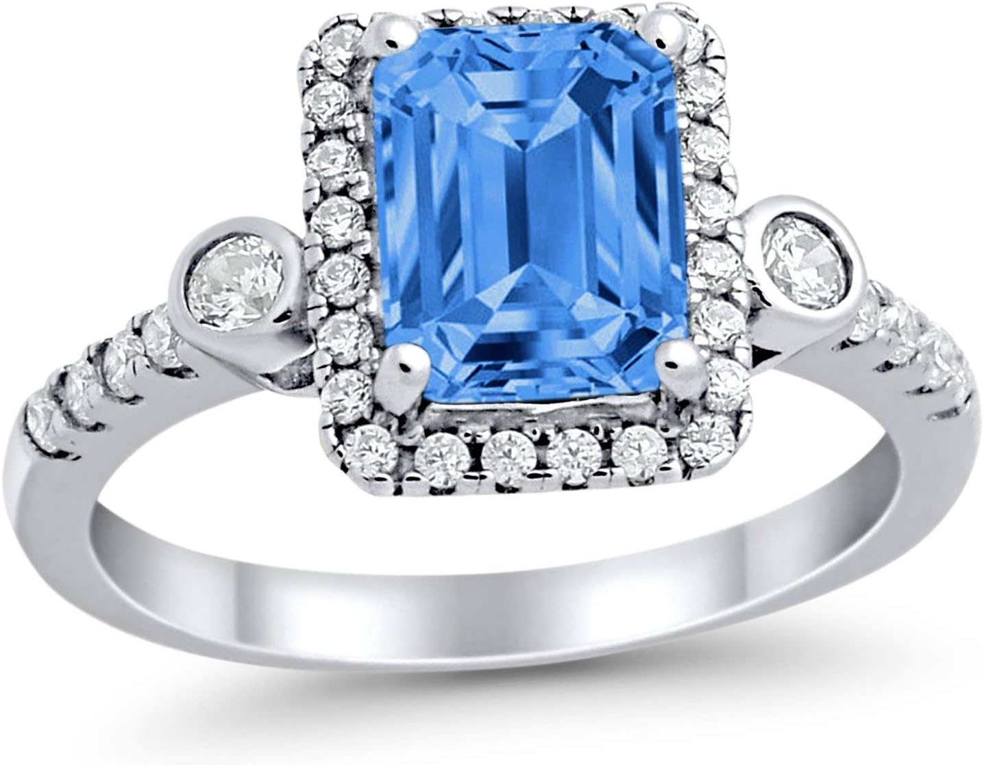 Blue Apple Co. Halo Emerald Cut Wedding Engagement Bridal Promise Ring 925 Sterling Silver Chooe Color