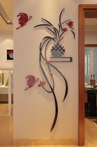 Murales de pared planta en maceta 3D para salón o recámara sofá telón de fondo calcomanías de regalo decoración de hogar Plástico Rojo L