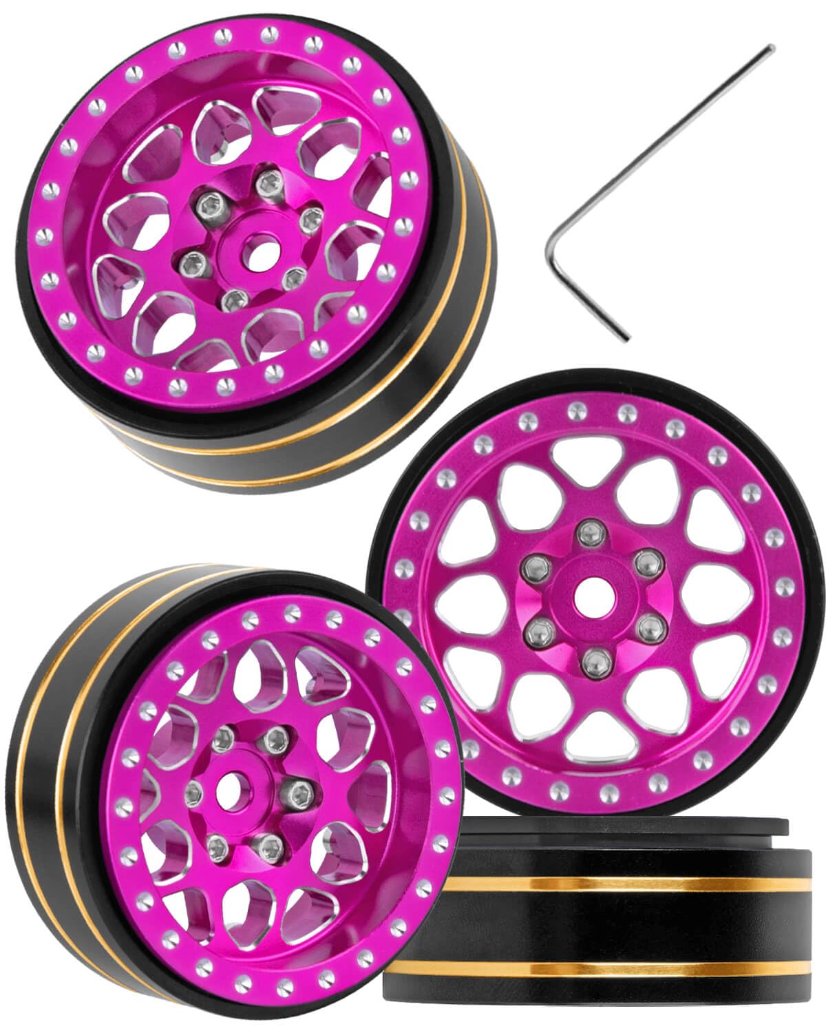 BRCatWPark RC 1.3 Beadlock Wheel Rims for 1/18 TRX4M 1/24 SCX24 RC Crawler Car,4pcs RC 1.3 in Brass Rims & Aluminum Beadlock,RC Truck Rims,Pink