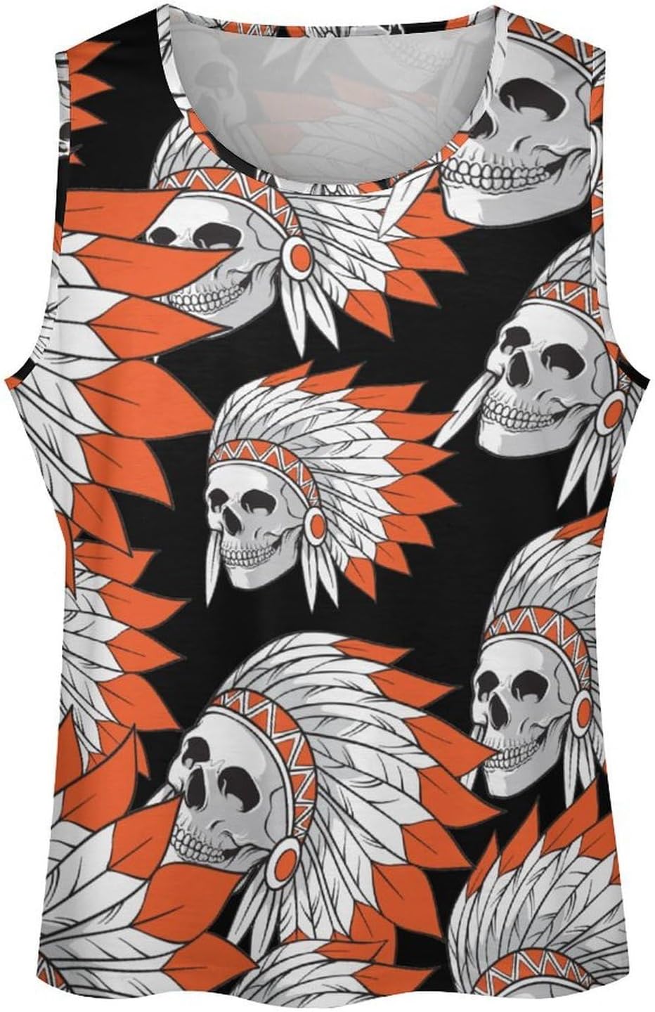 Indian Skull Mens Tank Tops Sleeveless Muscle Shirts Beach Casual Gym Shirt Vest Tee Tops