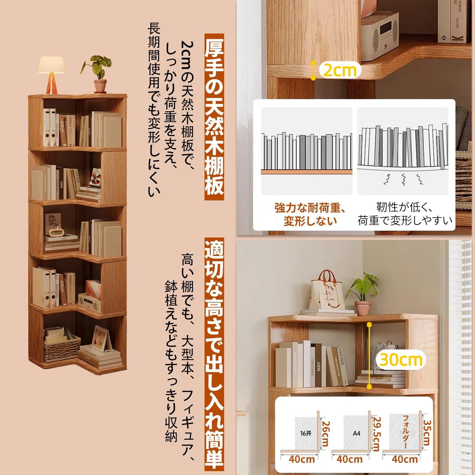Amazon｜NODIBRO 本棚 5段 多機能収納ラック 幅40×奥行40×高さ162cm 省