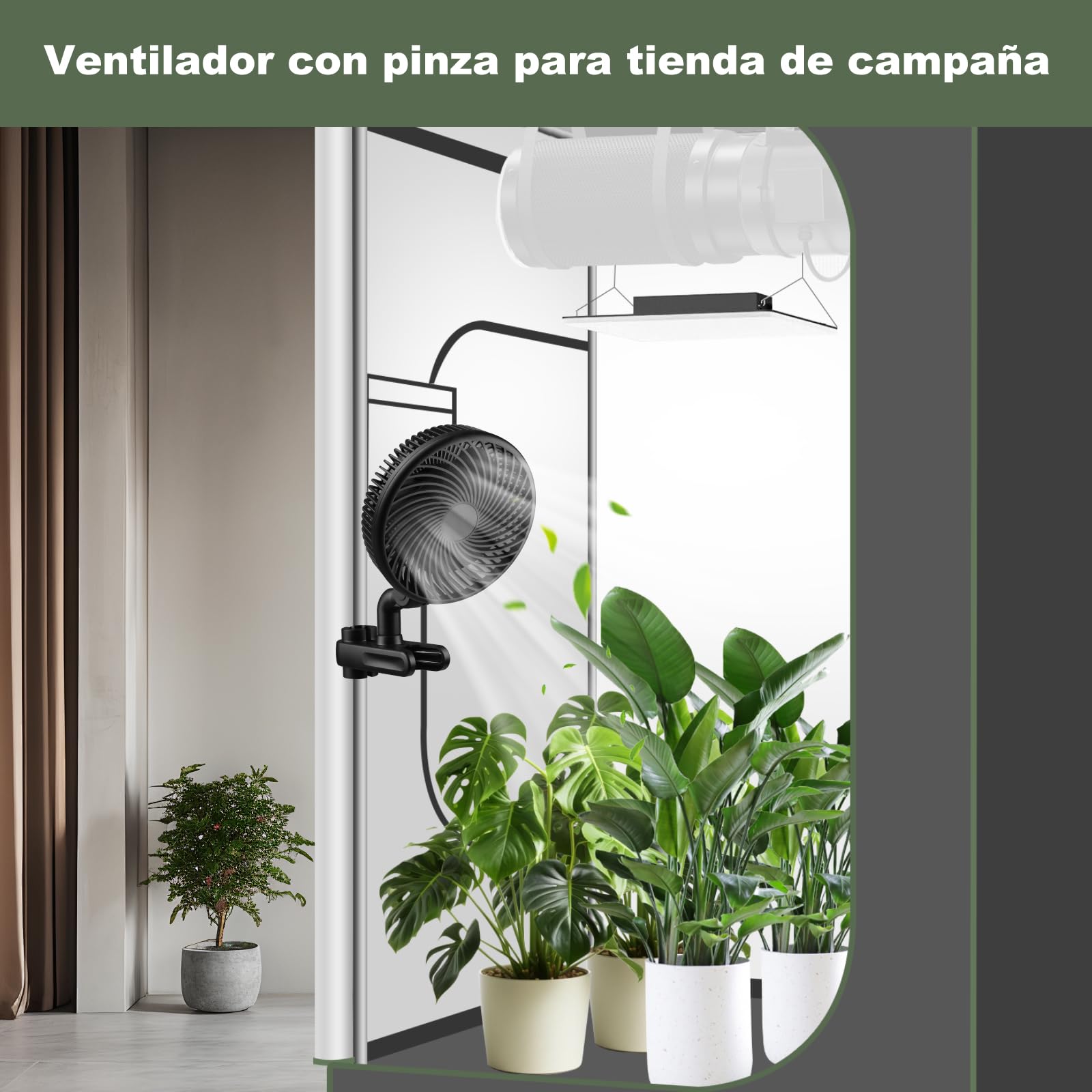 Ventilador de cultivo clip - Ventilador oscilante ajustable con 10 velocidades, silencioso para tienda de cultivo