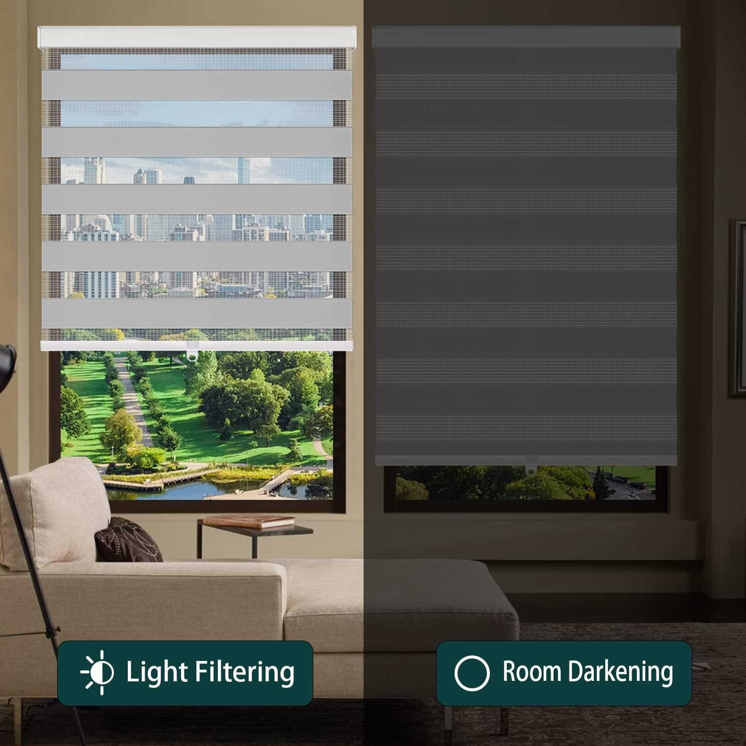 Zebra Blinds,Roller Blinds for Windows,Custom Size Dual Layer Cordless Window Blinds and Shades,Sheer or Privacy Light Control,Day and Night Blinds for Door,Office[Grey,77" W x 95" H Customize]