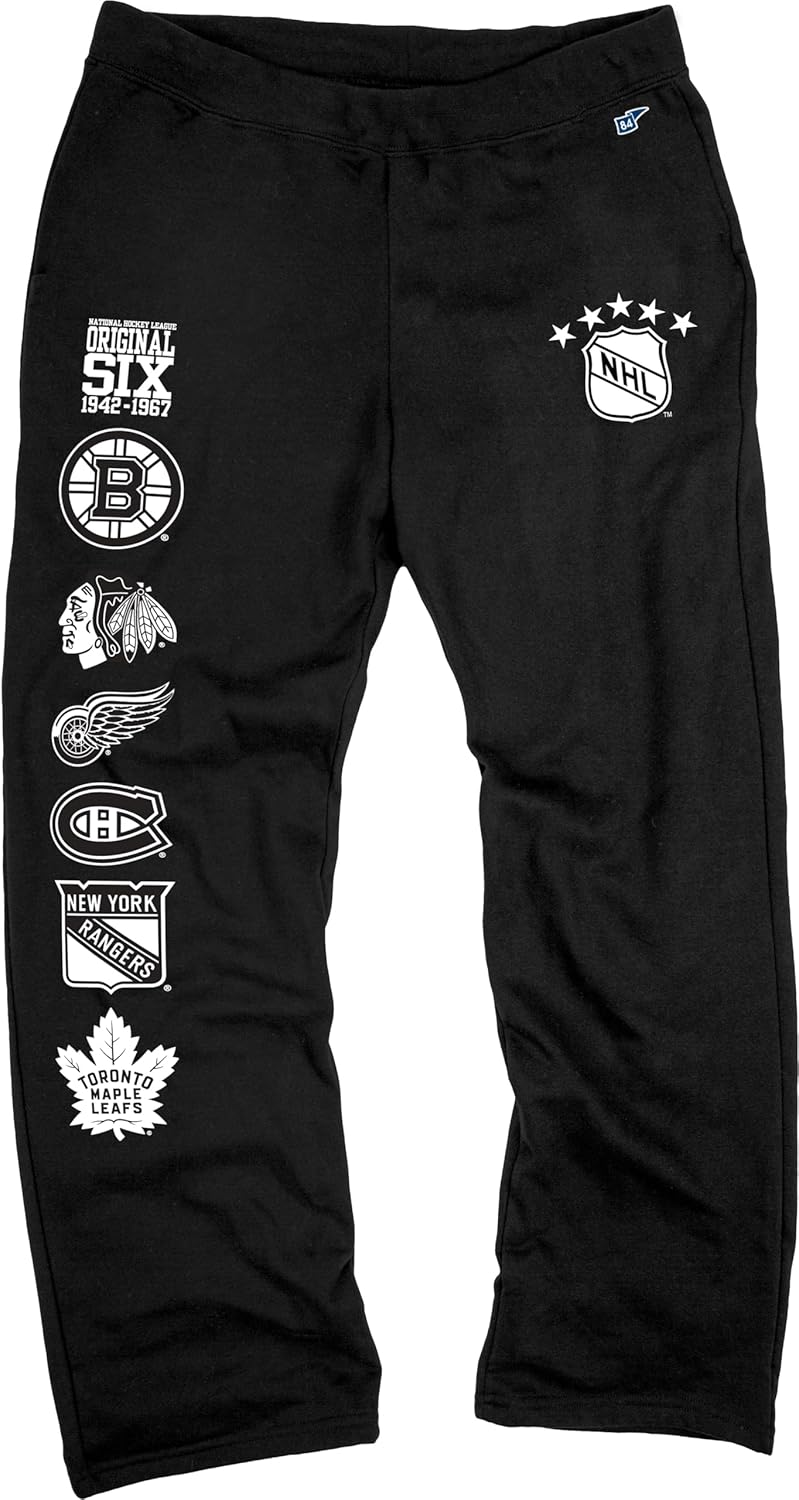 Blue 84 Men's Standard NHL Officially Licensed Sweatpants Original Six Black